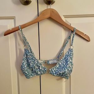 Blue Floral Triangle Bikini Top